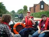 A group of guests sitting on the barge