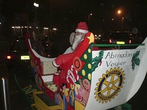 Santa sitting in his Abingdon Vesper sleigh outside Tesco